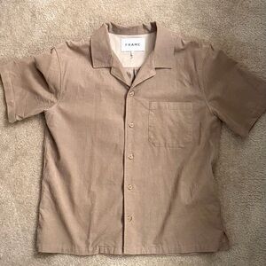 Frame Denim Short-Sleeve Cuban Shirt in Light Brown